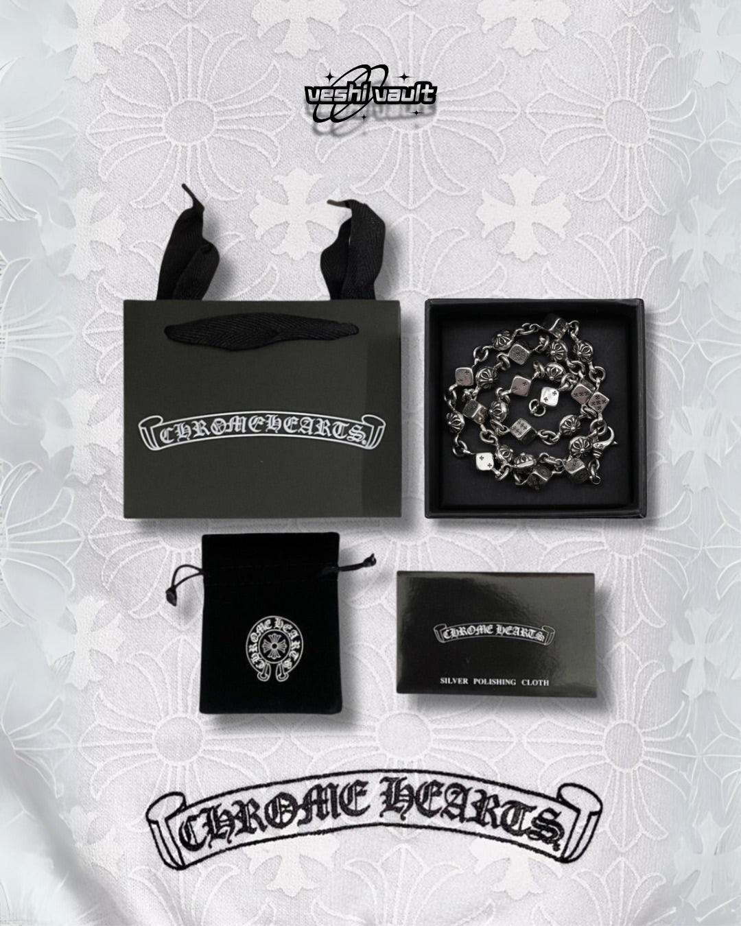 Chrome Hearts Silver Cross Dice Necklace