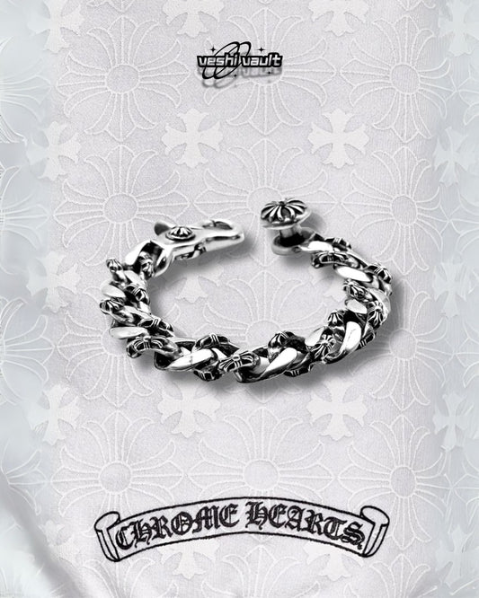Chrome Hearts Silver Fancy Link Cuban Cross Clip
