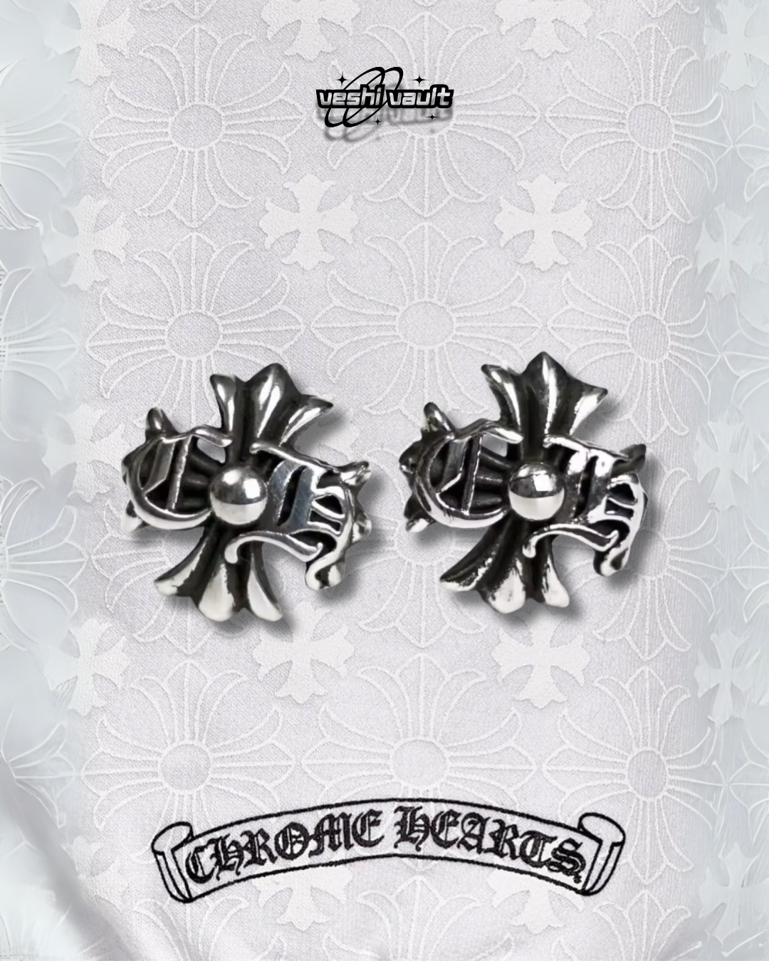Chrome Hearts Logo Plus Stud Earrings