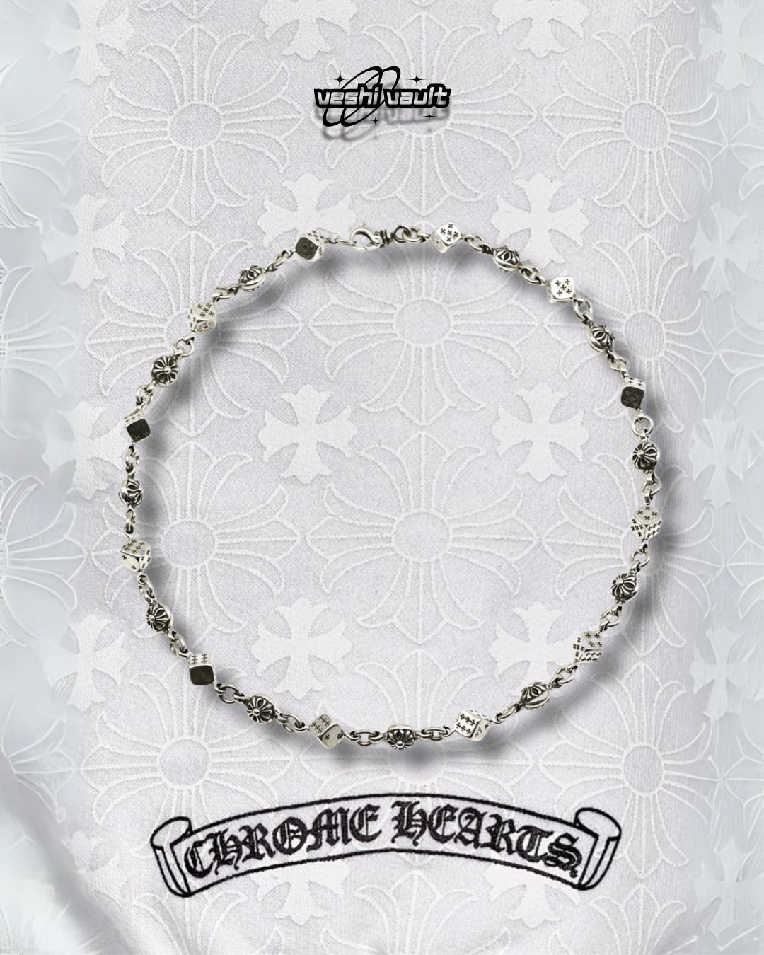 Chrome Hearts Silver Cross Dice Necklace