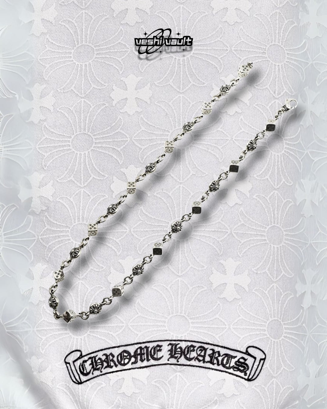 Chrome Hearts Silver Cross Dice Necklace