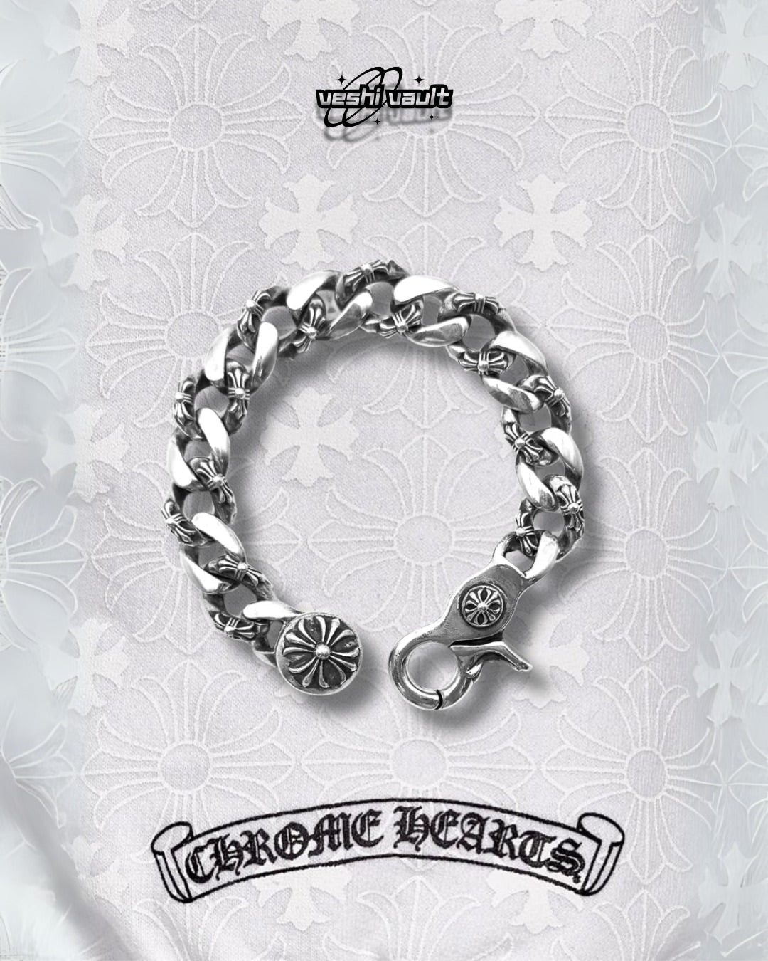 Chrome Hearts Silver Fancy Link Cuban Cross Clip