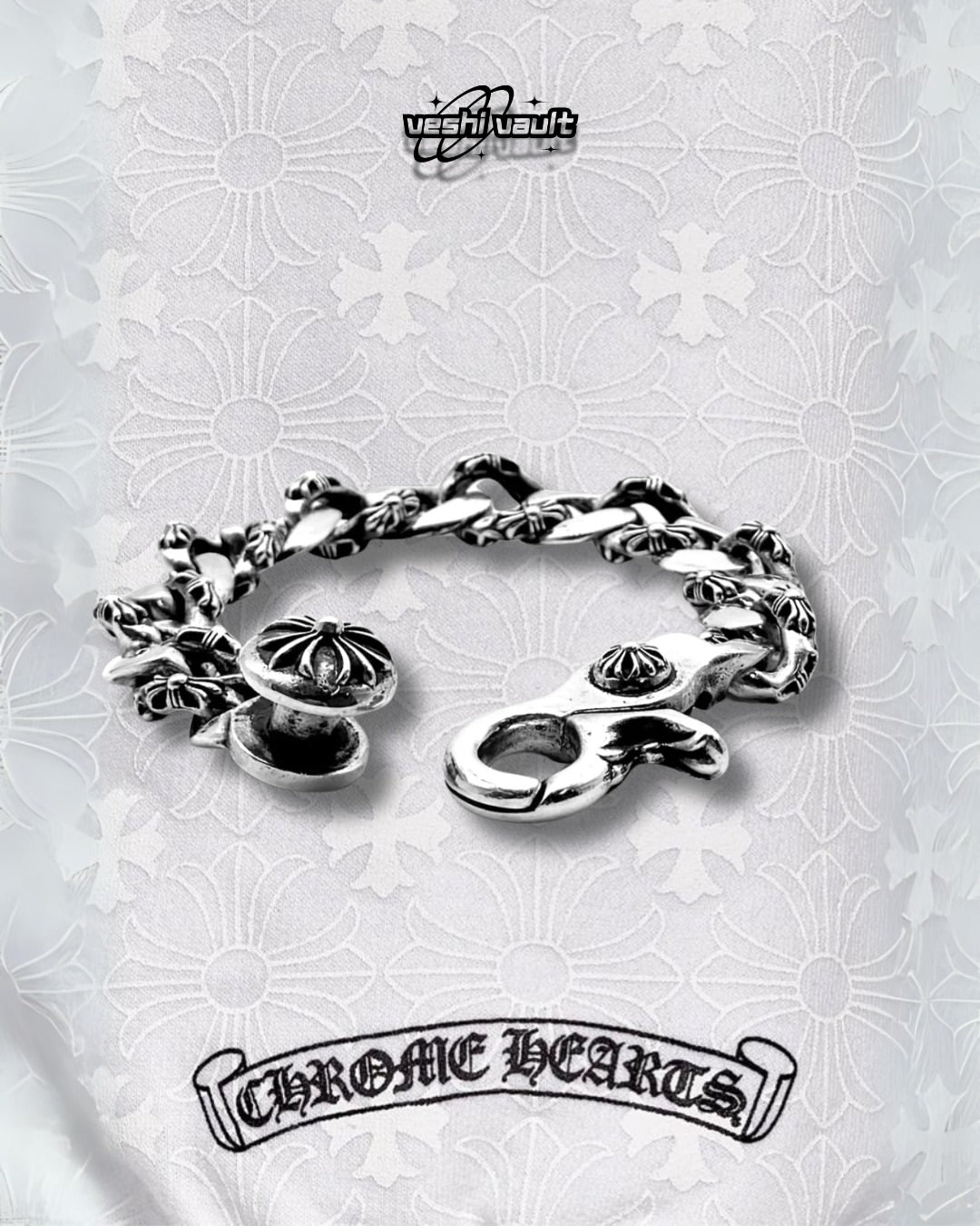 Chrome Hearts Silver Fancy Link Cuban Cross Clip