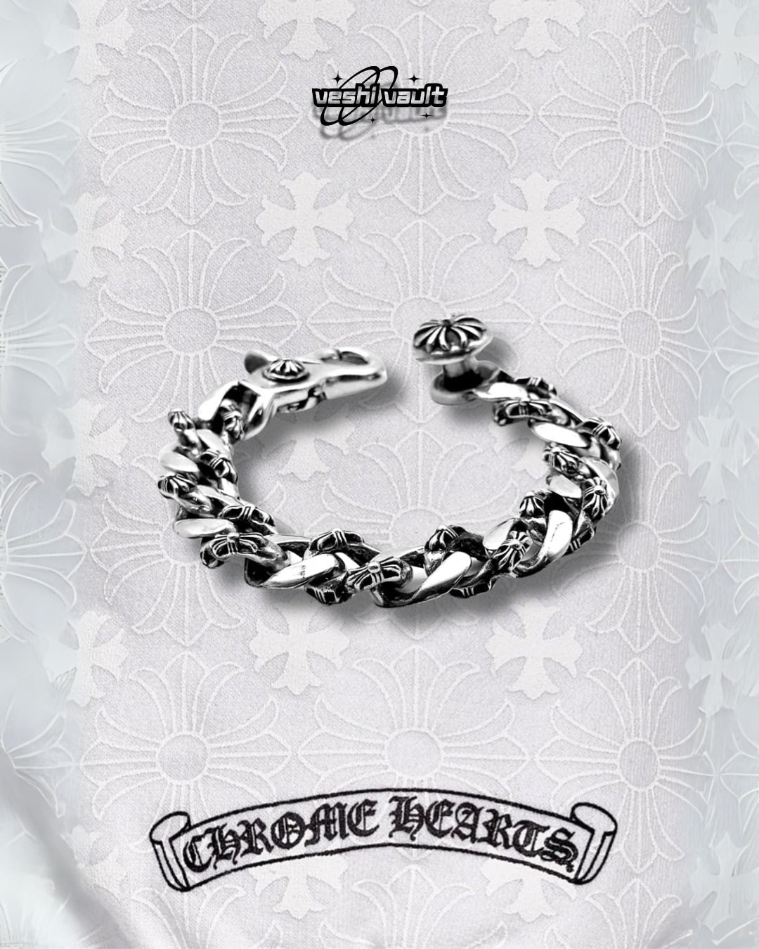 Chrome Hearts Silver Fancy Link Cuban Cross Clip