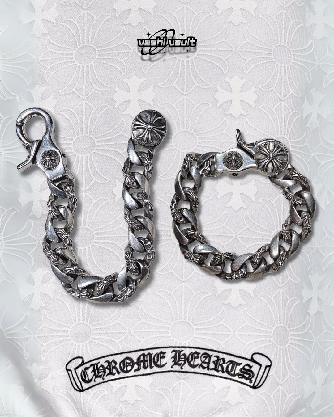 Chrome Hearts Silver Fancy Link Cuban Cross Clip