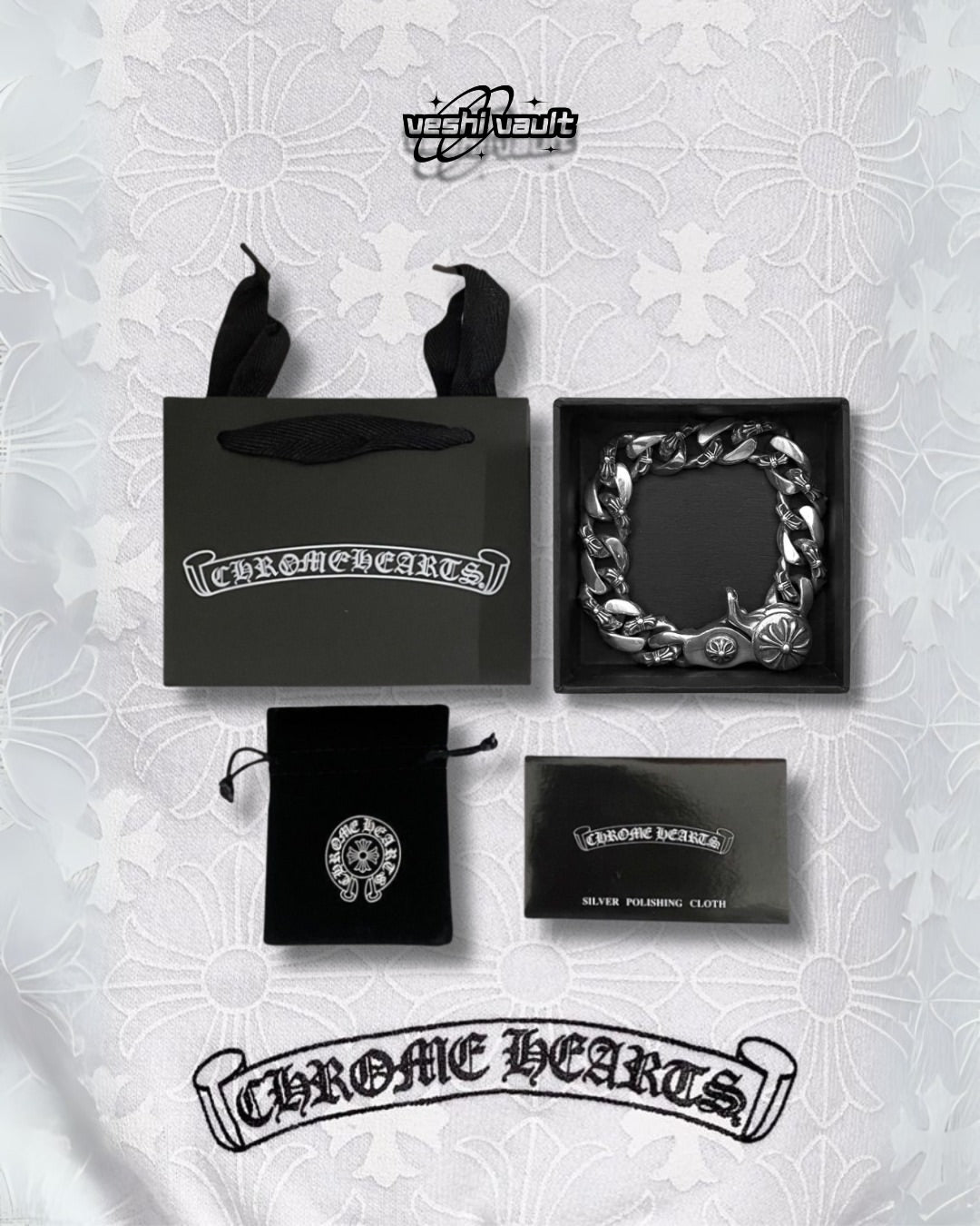 Chrome Hearts Silver Fancy Link Cuban Cross Clip
